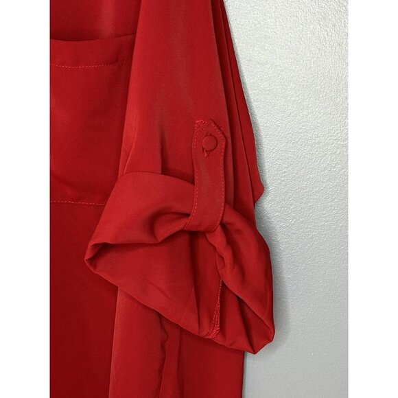 Torrid Harper Blouse Womens 3X Red Split Neck Roll Tab Sleeve High Low Hem - Picture 2 of 14